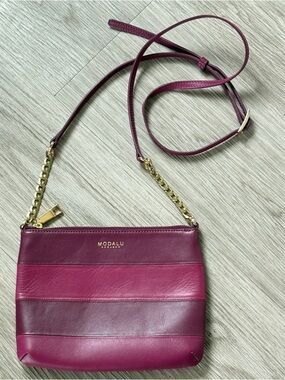 Modalu England Two-Tone Purple Leather Crossbody Bag